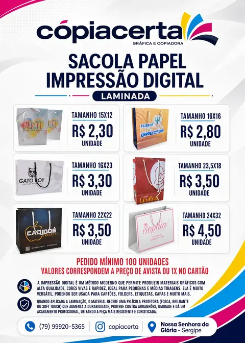 Sacola papel impressão digital laminada